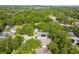 An aerial view of a residential neighborhood with mature trees and well-maintained homes and a blue car at 6918 Potomac Cir, Riverview, FL 33578