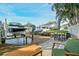 Waterfront view featuring a dock with a boat lift, outdoor seating, and lovely views of the surrounding waterway at 1427 40Th Ne Ave, St Petersburg, FL 33703