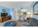 Comfortable living room featuring a breakfast bar, open to the kitchen with cozy seating and a television at 14950 Gulf Blvd # 905, Madeira Beach, FL 33708