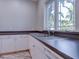 Kitchen area featuring stainless sink and faucet beneath a window with verdant backyard views at 504 Riverside Dr # 504, Tarpon Springs, FL 34689