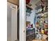 Organized pantry with metal shelving, providing ample storage space, next to a modern refrigerator at 746 Coral Reef Dr # 746, Tampa, FL 33602
