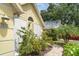 Home exterior showcasing lush landscaping and a brick walkway leading to the entrance, enhancing curb appeal at 7833 Ontario Street Cir, Sarasota, FL 34243