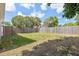 Large backyard is enclosed by a wooden privacy fence and features a grassy area with scattered trees at 918 27Th N St, St Petersburg, FL 33713
