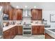 Gourmet kitchen with custom cabinets, stainless steel appliances and a farmhouse sink at 10112 Downey Ln, Tampa, FL 33626