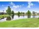 Beautiful pond surrounded by lush greenery, creating a serene and picturesque neighborhood landscape at 10112 Downey Ln, Tampa, FL 33626