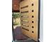 Stunning contemporary front door with glass panels, wood trim, and brushed metal handle at 13400 10Th St, Dade City, FL 33525