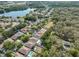 Wide aerial shot showcases the community, nestled near a tranquil lake and surrounded by abundant, mature trees at 13750 Fareham Rd, Odessa, FL 33556