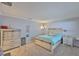 Bedroom with carpet, light wood furnishings, and a comfortable blue comforter at 13750 Fareham Rd, Odessa, FL 33556