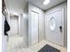 Bright hallway with tiled floors, neutral walls, closet, and decorative front door at 2031 Dover Ct, Oldsmar, FL 34677