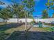 Spacious backyard with a patio set, umbrella, and a well-maintained lawn, perfect for outdoor entertaining and leisure at 2066 High Ridge Dr, Clearwater, FL 33763