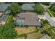 Aerial view of a beautiful home with a screened-in pool and lush landscaping, offering a private backyard oasis at 4530 Roanoak Way, Palm Harbor, FL 34685