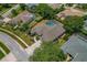 A high angle view showcasing a screened pool, and well-maintained landscaping and neighborhood at 4530 Roanoak Way, Palm Harbor, FL 34685