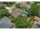 Aerial view of a beautiful home featuring a screened pool and well-maintained landscaping at 4530 Roanoak Way, Palm Harbor, FL 34685