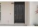 Elegant black front door with modern hardware, set against a textured wall, providing a secure and stylish entrance at 6826 Rosemary Dr, Tampa, FL 33625