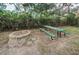 Community picnic area with a fire pit and green metal picnic table at 704 Lyndhurst St # 624, Dunedin, FL 34698