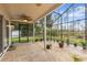 Large screened-in patio with ceiling fan and views of the natural landscape and backyard at 9047 Quail Creek Dr, Tampa, FL 33647
