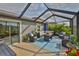Comfortable screened-in porch with seating and a lovely pond view at 9423 Lemon Drop Loop, Sun City Center, FL 33573