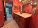 Bathroom with a vanity sink, large mirrors, and colorful walls at 11394 Collingswood St, Spring Hill, FL 34608
