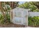 Backyard shed surrounded by mature trees and greenery at 1203 E New Orleans Ave, Tampa, FL 33603