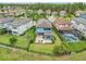 Aerial view of the backyard with a patio, furniture set, and lush green lawn at 19191 Pease Pl, Lutz, FL 33558