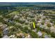 Aerial view of neighborhood featuring lush green trees and home with a private screened-in pool at 3821 Turkey Oak Dr, Valrico, FL 33596