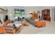 Comfortable living room with a view of the pool area, stylish furniture, and modern decor at 3821 Turkey Oak Dr, Valrico, FL 33596