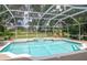 A screened pool with lounge chairs and a hot tub, surrounded by lush greenery at 3821 Turkey Oak Dr, Valrico, FL 33596
