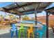 Custom outdoor bar with colorful stools overlooking the above ground pool at 4570 67Th N St, St Petersburg, FL 33709