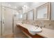 Bathroom features double vanity with vessel sinks, tile backsplash, and glass shower at 526 36Th Ne Ave, St Petersburg, FL 33704