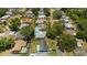 Wide aerial view showing the property's location in a neighborhood with mature trees and nearby amenities at 11110 105Th Ave, Largo, FL 33778