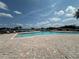 Community pool overlooking a lake with blue skies and palm trees at 13709 Juniper Blossom Dr, Tampa, FL 33618