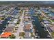 Aerial view of the community, showcasing canal-front homes, boat docks, and waterfront living at 15713 Century Dr, Hudson, FL 34667