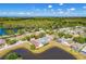 An aerial view displays a peaceful neighborhood with waterfront views, lush trees, and well-maintained homes with pools at 19309 Garden Quilt Cir, Lutz, FL 33558