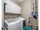 This laundry room offers plenty of storage space, washer, and dryer at 19309 Garden Quilt Cir, Lutz, FL 33558