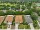 Aerial view of several homes with well-manicured landscaping and nearby ponds at 2128 Worthington Greens Dr, Sun City Center, FL 33573