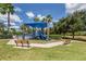 Playground with slides, benches, and lush landscaping, near the community pool at 2424 Caraway Dr, Venice, FL 34292