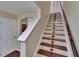 Carpeted stairway with decorative tile accents and wood railing at 2435 Edgewater Falls Dr, Brandon, FL 33511