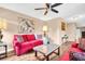 Comfortable living room with ceiling fan, stylish furniture, and neutral wall color at 2608 Camille Dr, Palm Harbor, FL 34684