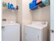 Efficient laundry area with shelving for storage of essentials and cleaning supplies at 2741 Via Cipriani # 934B, Clearwater, FL 33764