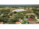 Stunning aerial view showcasing the property's serene setting with nearby pond and neighborhood at 8060 Timberlake Ave, Spring Hill, FL 34606