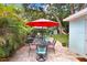 Outdoor patio with seating area under a red umbrella, perfect for entertaining guests at 1213 E Idlewild Ave, Tampa, FL 33604