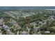 Aerial view of a home with mature trees, in a neighborhood with a nearby pond at 1613 Long Pond Dr, Valrico, FL 33594