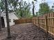 Spacious fenced back yard with mature trees, perfect for outdoor entertaining and activities at 1613 Long Pond Dr, Valrico, FL 33594