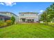 Well-maintained backyard with covered patio and lush green grass, perfect for outdoor living at 4633 Ballantrae Blvd, Land O Lakes, FL 34638