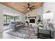 Bright living room with fireplace and sliding doors that provide a view to the pool area at 4706 Fox Hunt Dr, Tampa, FL 33624