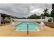 Inviting pool area featuring lion statues, palm trees, and a private backyard setting at 6409 41St N Ave, St Petersburg, FL 33709