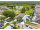Aerial view showcasing the home, with surrounding mature trees, and a pond nearby at 7157 Hamilton Park Blvd, Tampa, FL 33615