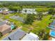 Aerial shot of a landscaped backyard that borders a pond and wetland at 7157 Hamilton Park Blvd, Tampa, FL 33615