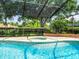 Pool with an attached spa and a screened enclosure, offering a private outdoor space at 13608 Lytton Way, Tampa, FL 33624