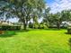 Expansive green lawn with mature trees offering shade in a tranquil, landscaped setting at 13608 Lytton Way, Tampa, FL 33624